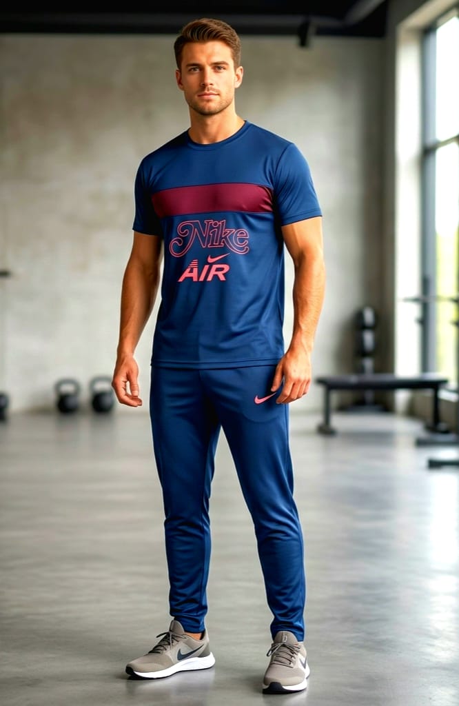Nike Air Summer Men's Premium Navy Blue Sportswear T-Shirt & Trouser Set