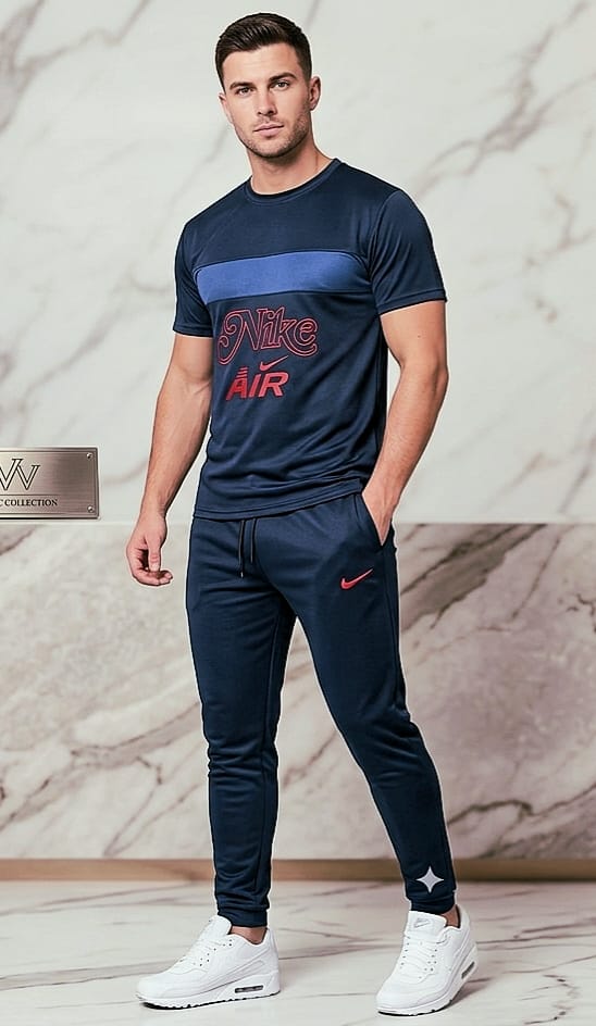 Nike Air Men's Summer Navy Blue Dry-Fit Sportswear T-Shirt & Trouser Set