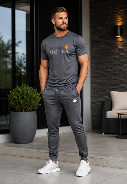 Fashion Rolex Men's Premium Grey T-Shirt & Trouser Set