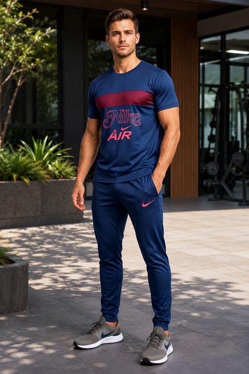 Nike Air Summer Men's Premium Navy Blue Sportswear T-Shirt & Trouser Set