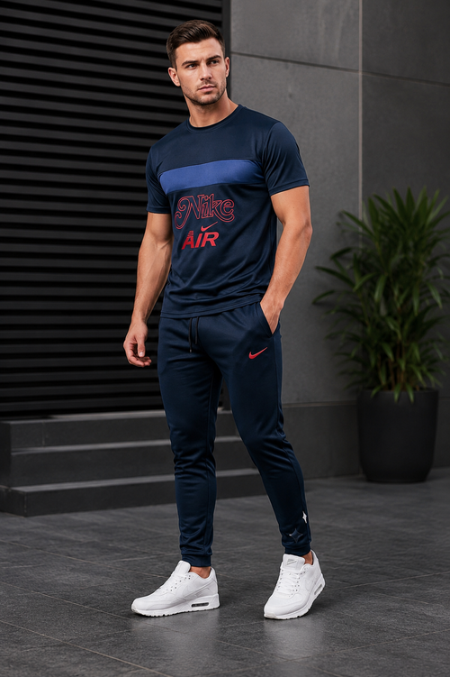 Nike Air  Men's Summer Navy Blue Dry-Fit Sportswear T-Shirt & Trouser Set