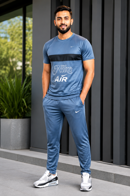 Nike Air Men's Steel Blue Summer Sportswear T-Shirt & Trouser Set
