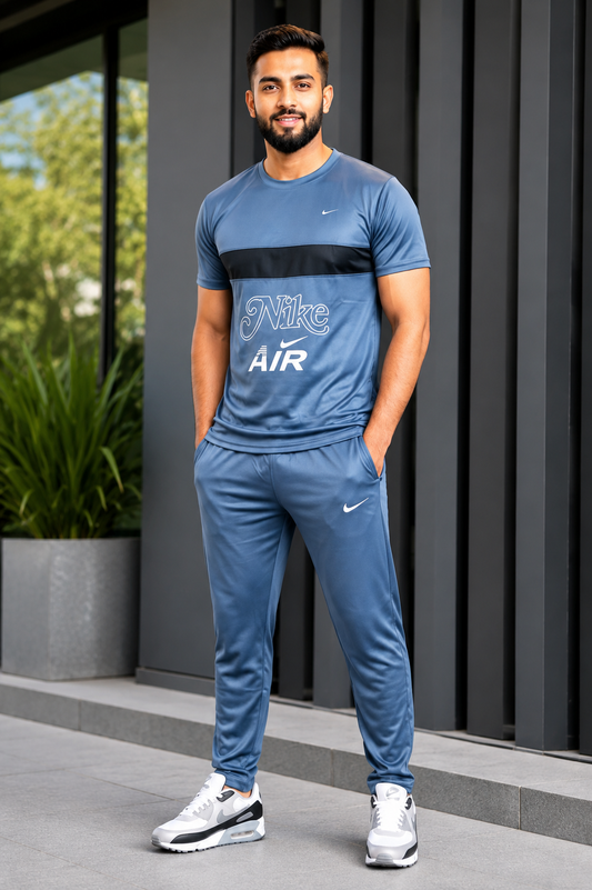 Nike Air Men's Steel Blue Summer Sportswear T-Shirt & Trouser Set