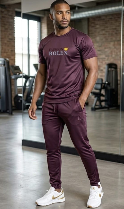 Fashion Rolex Men's Premium Maroon T-Shirt & trouser set