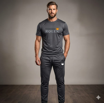 Fashion Rolex Men's Premium Grey T-Shirt & Trouser Set
