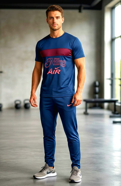 Nike Air Summer Men's Premium Navy Blue Sportswear T-Shirt & Trouser Set