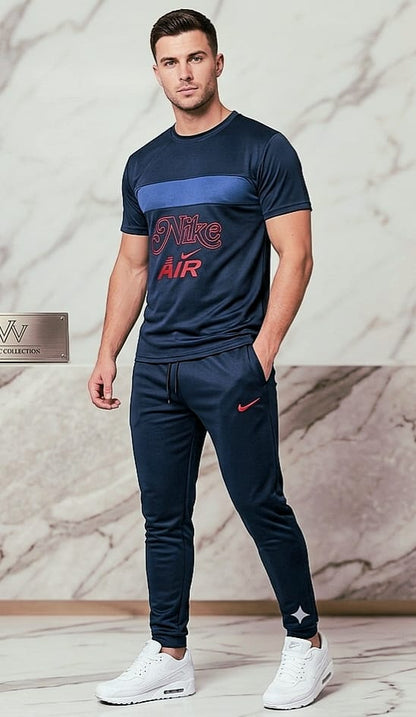 Nike Air  Men's Summer Navy Blue Dry-Fit Sportswear T-Shirt & Trouser Set