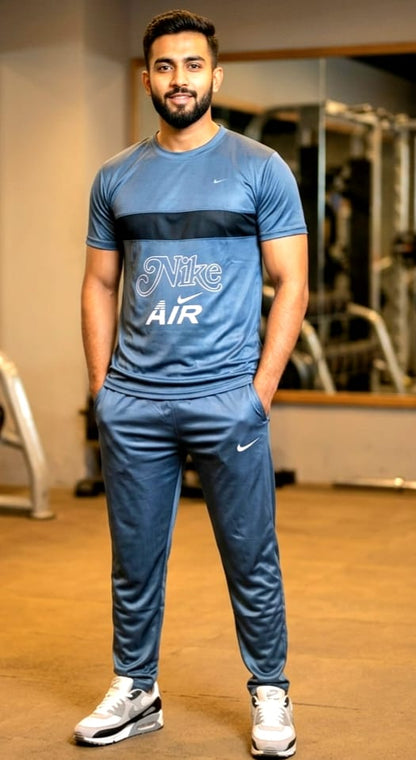 Nike Air Men's Steel Blue Summer Sportswear T-Shirt & Trouser Set